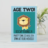 サファリライオン年齢2 2歳2歳2歳の誕生日パーティー 招待状 (スタンド正面)
