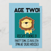 サファリライオン年齢2 2歳2歳2歳の誕生日パーティー 招待状 (正面/裏面)