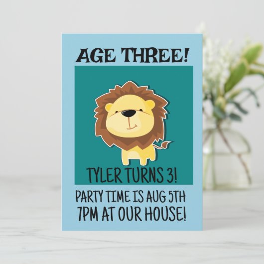 サファリライオン年齢3 3歳3歳の誕生日招待状 招待状 (スタンド正面)