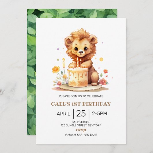 サファリライオン1歳 招待状 (正面/裏面)