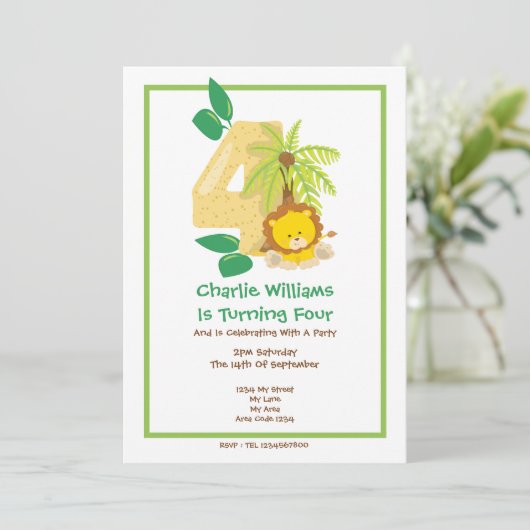 サファリライオン4歳の誕生日パーティー 招待状 (スタンド正面)