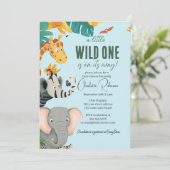 サファリライオン、ゾウのキリン赤ちゃんシャワー 招待状 (スタンド正面)