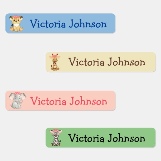 サファリライオンGiraffeゾウZebraガールネームKids ラベル (グループ)