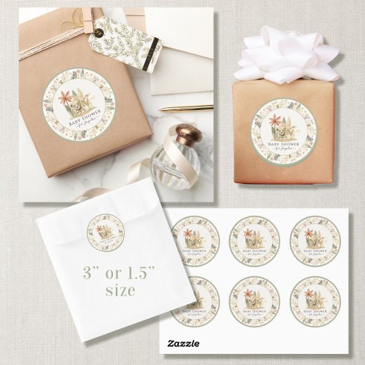 サファリリリライオンゼブラジラフェボーイベビーシャワー ラウンドシール