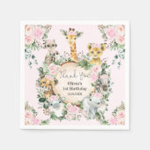 サファリワイルドアニマルズピンクフローラ誕生日の好意 スタンダードカクテルナプキン (正面)