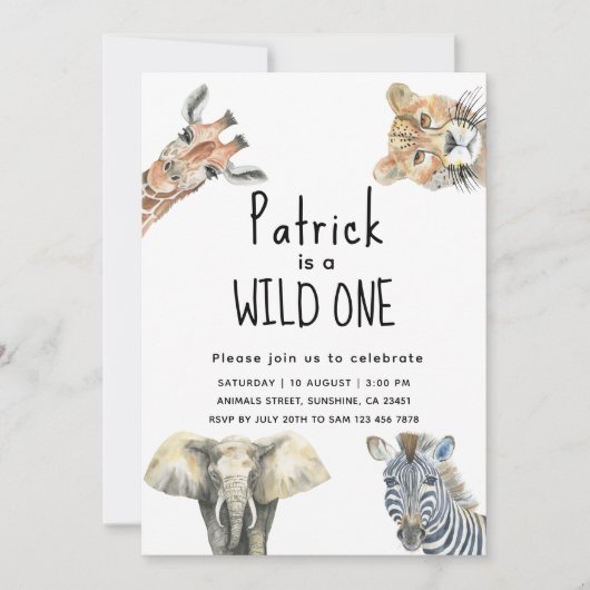 サファリワイルドアニマルズ誕生日 招待状 (正面)