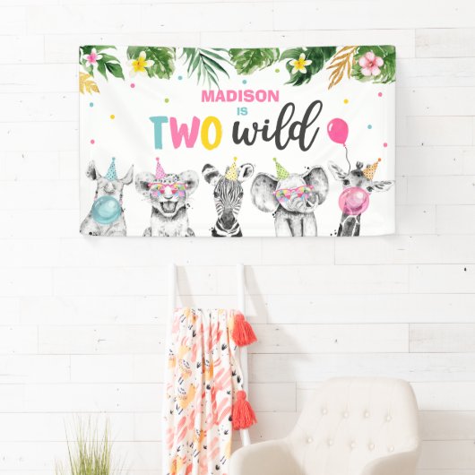 サファリワイルドバースデーパーティー動物の背景 横断幕 (インサイチュ)