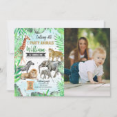 サファリワイルドパーティー動物誕生日写真 招待状 (正面)
