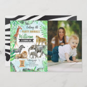 サファリワイルドパーティー動物誕生日写真 招待状 (正面/裏面)