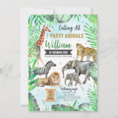 サファリワイルドパーティー動物誕生日 招待状 (正面)