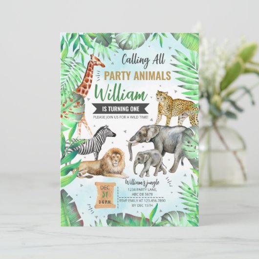 サファリワイルドパーティー動物誕生日 招待状 (スタンド正面)