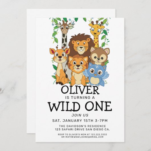 サファリワイルドファースト誕生日招待状 招待状 (正面/裏面)