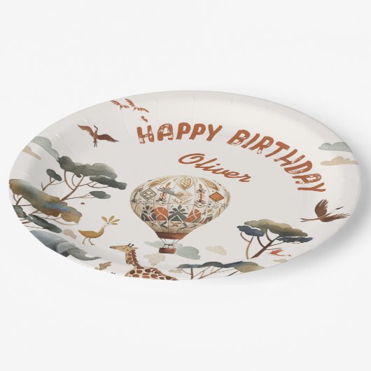 サファリワイルドホットエアバルーンジャングル1st誕生日 ペーパープレート (アングル)