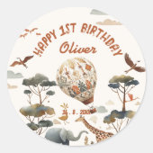 サファリワイルドホットエアバルーンジャングル1st誕生日 ラウンドシール (正面)