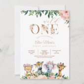 サファリワイルドワンアニマルジャングルガール誕生日 招待状 (正面)