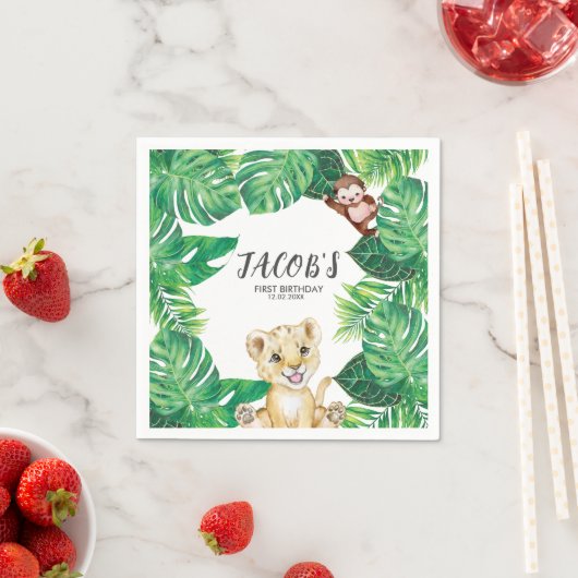 サファリワイルドワンアニマルジャングル写真1歳の誕生日 スタンダードカクテルナプキン (インサイチュ)