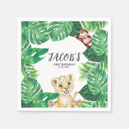 サファリワイルドワンアニマルジャングル写真1歳の誕生日 スタンダードカクテルナプキン