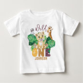 サファリワイルドワンアニマルジャングル写真1歳の誕生日 ベビーTシャツ (正面)