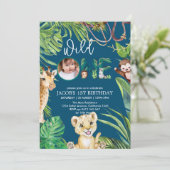 サファリワイルドワンアニマルジャングル写真1歳の誕生日 招待状 (スタンド正面)