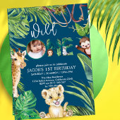 サファリワイルドワンアニマルジャングル写真1歳の誕生日 招待状