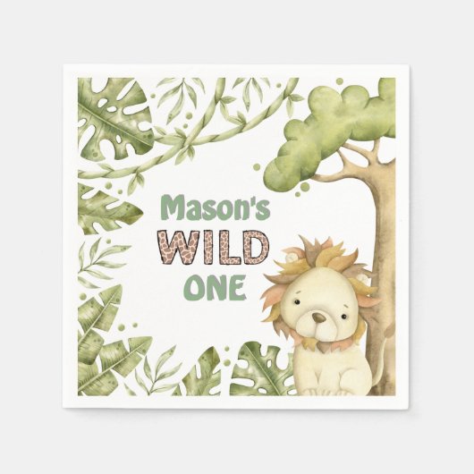 サファリワイルドワンウォータカラー1歳の誕生日 スタンダードカクテルナプキン (正面)