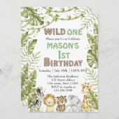 サファリワイルドワンウォータカラー1歳の誕生日 招待状 (正面/裏面)