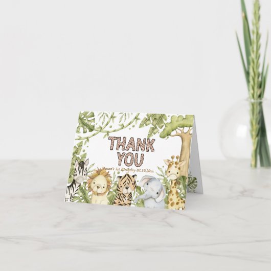 サファリワイルドワンウォーターカラー誕生日 サンキューカード (正面)