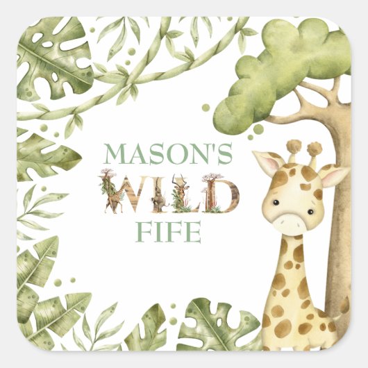 サファリワイルドワンウォーターカラー誕生日 スクエアシール (正面)