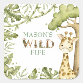 サファリワイルドワンウォーターカラー誕生日 スクエアシール