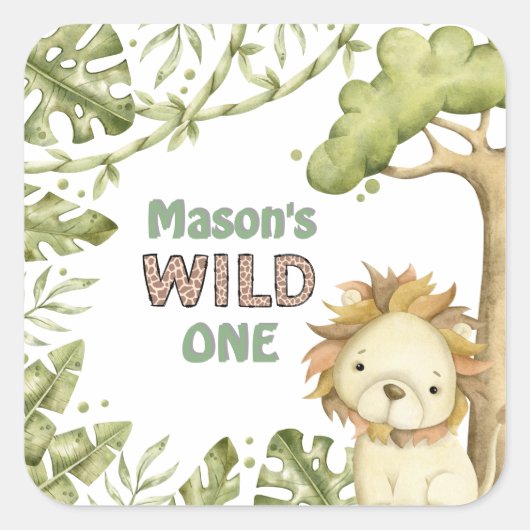 サファリワイルドワンウォーターカラー誕生日 スクエアシール (正面)