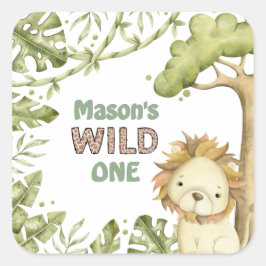 サファリワイルドワンウォーターカラー誕生日 スクエアシール