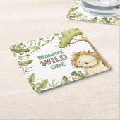 サファリワイルドワンウォーターカラー誕生日 スクエアペーパーコースター (アングル)