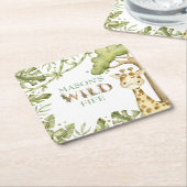 サファリワイルドワンウォーターカラー誕生日 スクエアペーパーコースター (アングル)