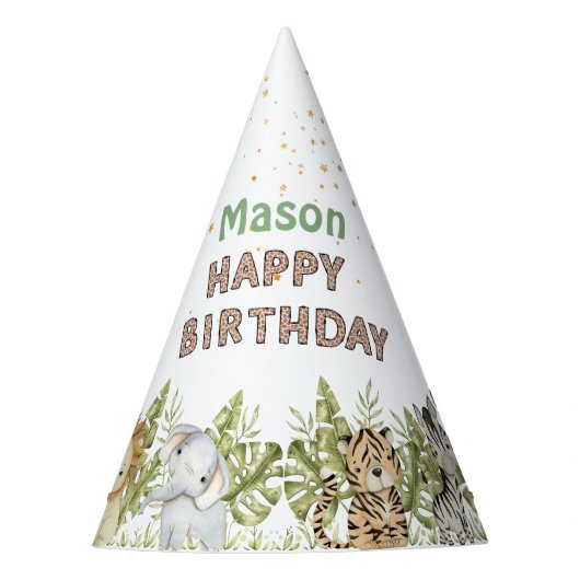 サファリワイルドワンウォーターカラー誕生日 パーティーハット (正面)