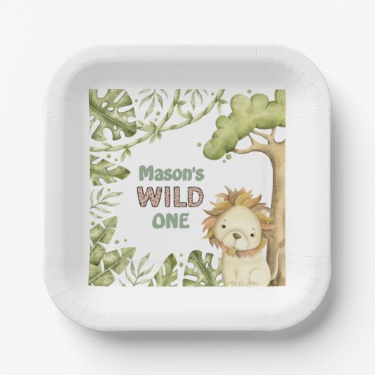 サファリワイルドワンウォーターカラー誕生日 ペーパープレート (正面)