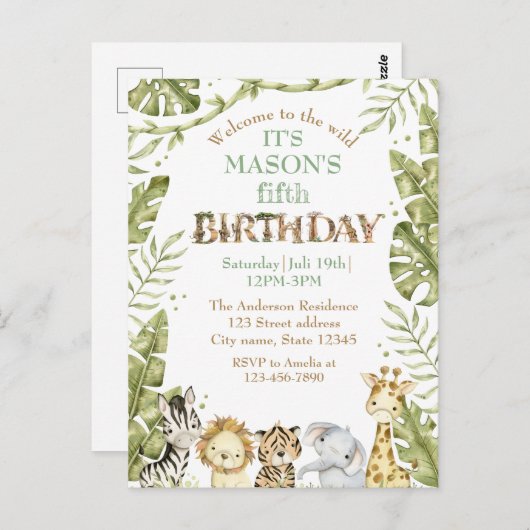 サファリワイルドワンウォーターカラー誕生日 ポストカード (正面/裏面)