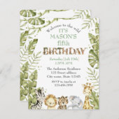 サファリワイルドワンウォーターカラー誕生日 招待状 (正面/裏面)