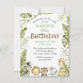 サファリワイルドワンウォーターカラー誕生日 招待状