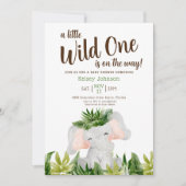 サファリワイルドワンエレファントグリーンリーベビーシャワー 招待状 (正面)