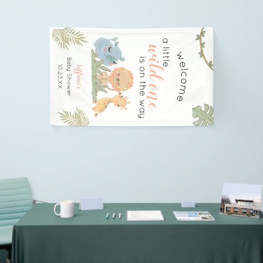 サファリワイルドワンオンザウェイベビーガールシャワー 横断幕 (トレードショー)