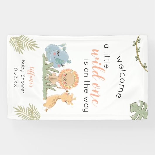 サファリワイルドワンオンザウェイベビーガールシャワー 横断幕 (横)