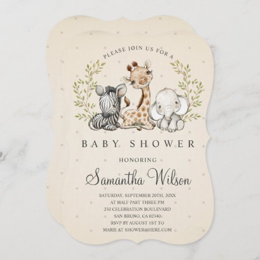 サファリワイルドワンガングルアニマルベビーシャワー 招待状 (正面/裏面)