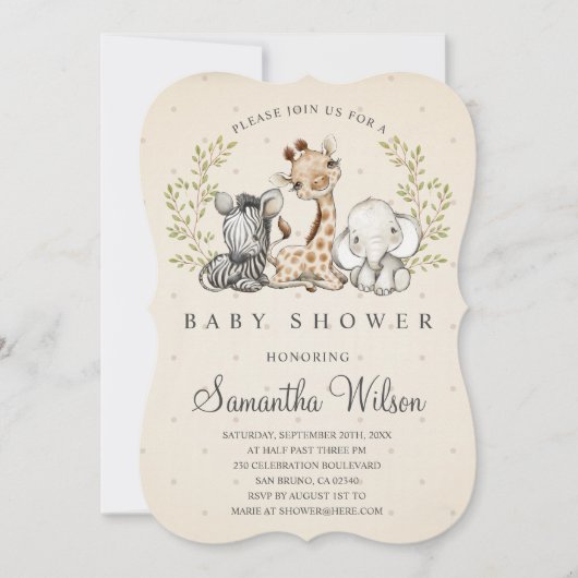 サファリワイルドワンガングルアニマルベビーシャワー 招待状 (正面)
