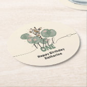 サファリワイルドワンキリン動物誕生日 ラウンドペーパーコースター (アングル)