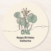 サファリワイルドワンキリン動物誕生日 ラウンドペーパーコースター (正面)