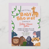 サファリワイルドワンシンプルかわいい動物ベビーシャワー 招待状 (正面/裏面)