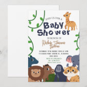 サファリワイルドワンシンプルかわいい動物ベビーシャワー 招待状 (正面/裏面)