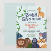 サファリワイルドワンシンプルかわいい動物ベビーシャワー 招待状 (正面/裏面)