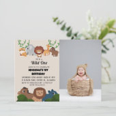 サファリワイルドワンシンプル誕生日ベビー写真 招待状 (スタンド正面)