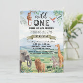 サファリワイルドワンツインズバースデーパーティーの招待 招待状 (スタンド正面)